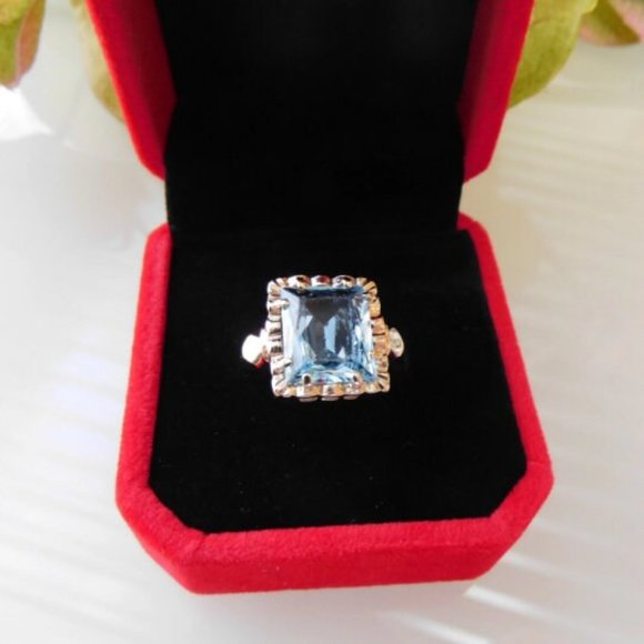 Vintage ring 14k yellow gold set with an Aquamarine size 6 - Picture 1 of 6